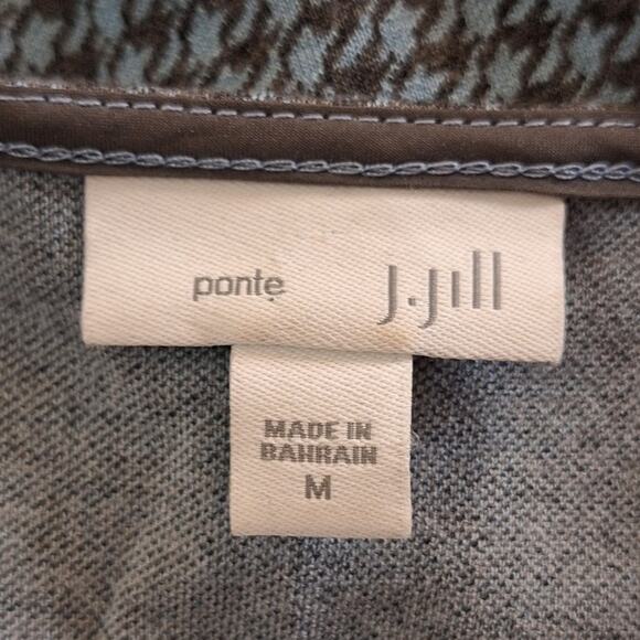 J. Jill Ponte Shirt Women's Medium Blue Gray Houndstooth Classic Preppy Office - Picture 2 of 8